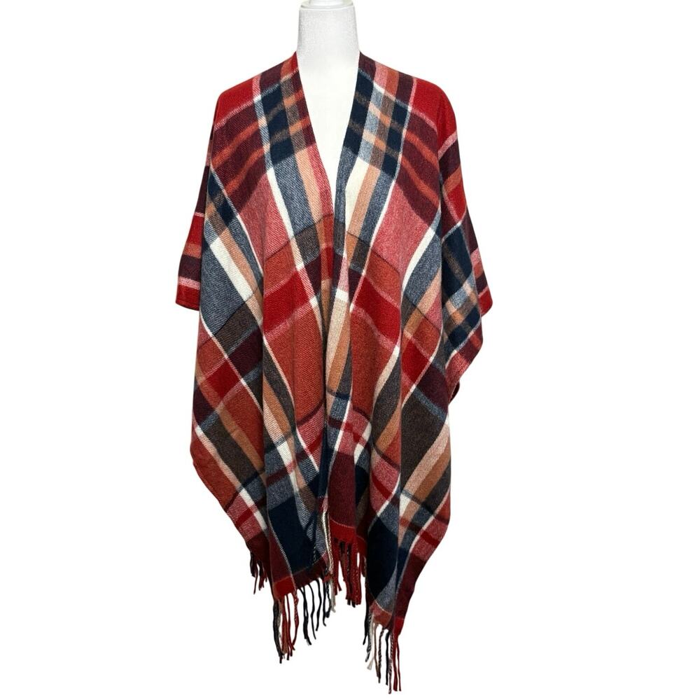 Woolrich Plaid Blanket Wrap Scarf Women's One Size Red Ruana Shawl